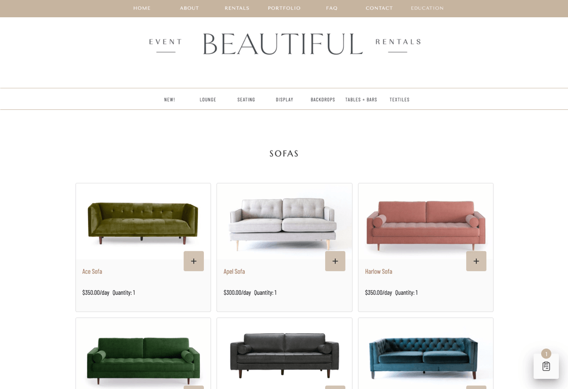 Screenshot of website wishlist integration for Beautiful Event Rentals, a Goodshuffle Pro user