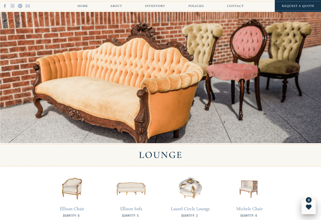 Website Wishlist integration on Savannah Vintage Rentals website through Goodshuffle Pro