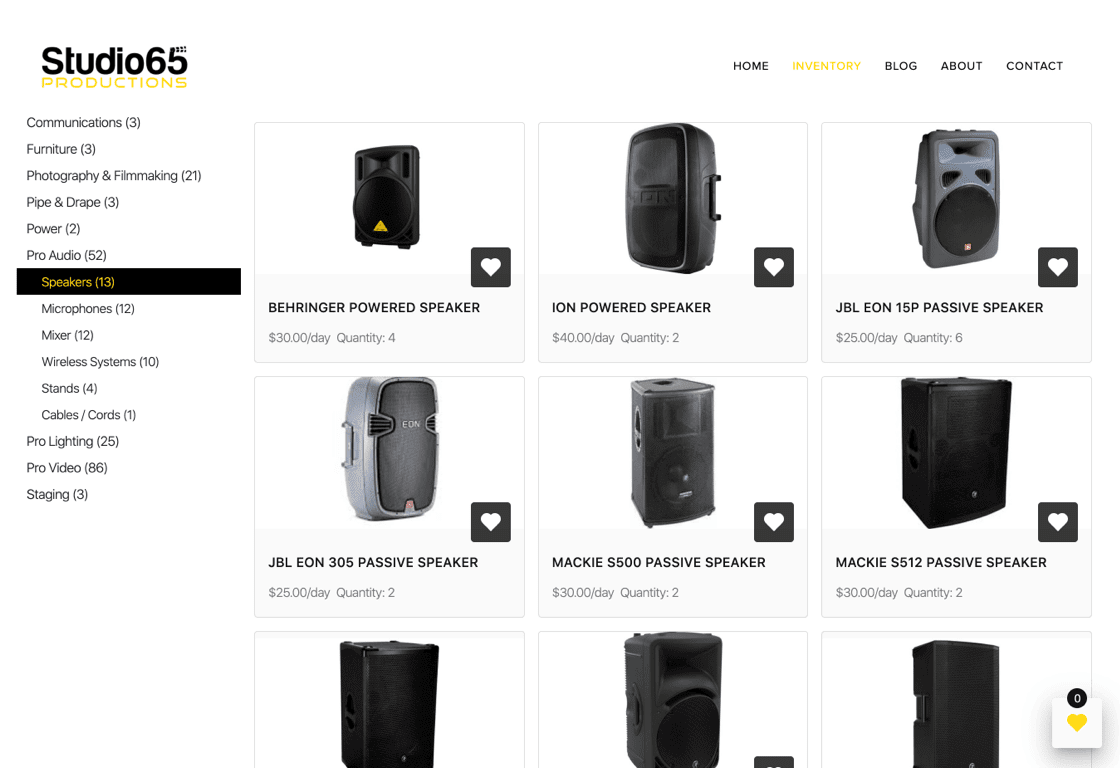 Inventory in the Website Wishlist Integration of Studio 65 Productions, a Goodshuffle Pro user