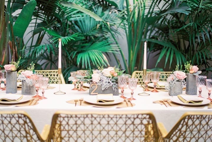 outdoor event with a nicely set table and linens