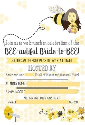 Bee-themed bridal shower invitation