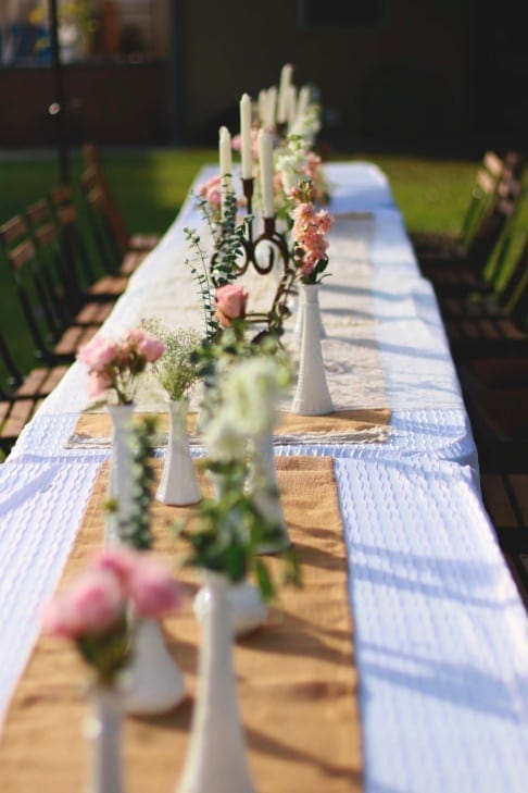Beautiful outdoor wedding table and linens setup