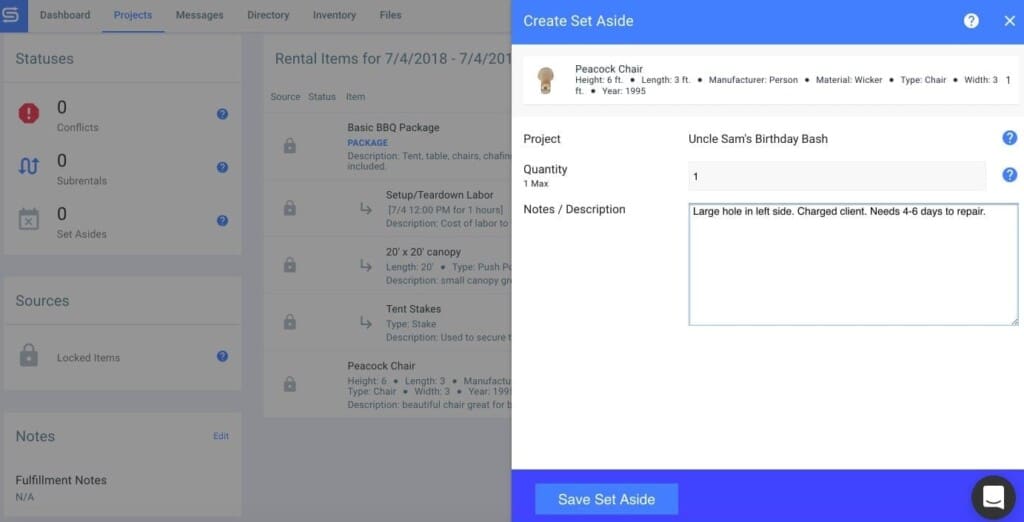 Screenshot of Goodshuffle Pro set asides for inventory damages