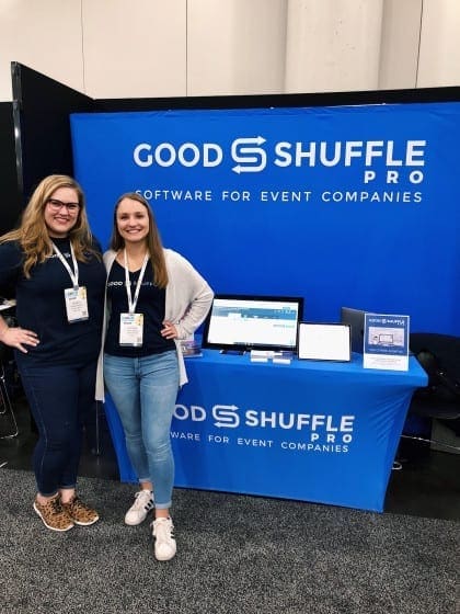 Intern and Sales Lead in front of Goodshuffle Pro booth at BizBash NY