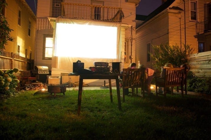 Outdoor projector for a DIY drive-in movie. Perfect for kids