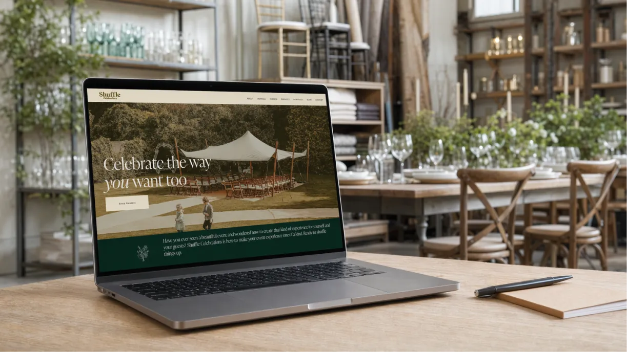 Un site web de location d'équipements événementiels affichant des articles en stock dans une présentation de type "parcourir et demander".