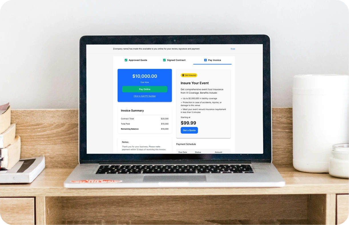 Screenshot of Goodshuffle Pro's Event Insurance integration interface showing the seamless client experience