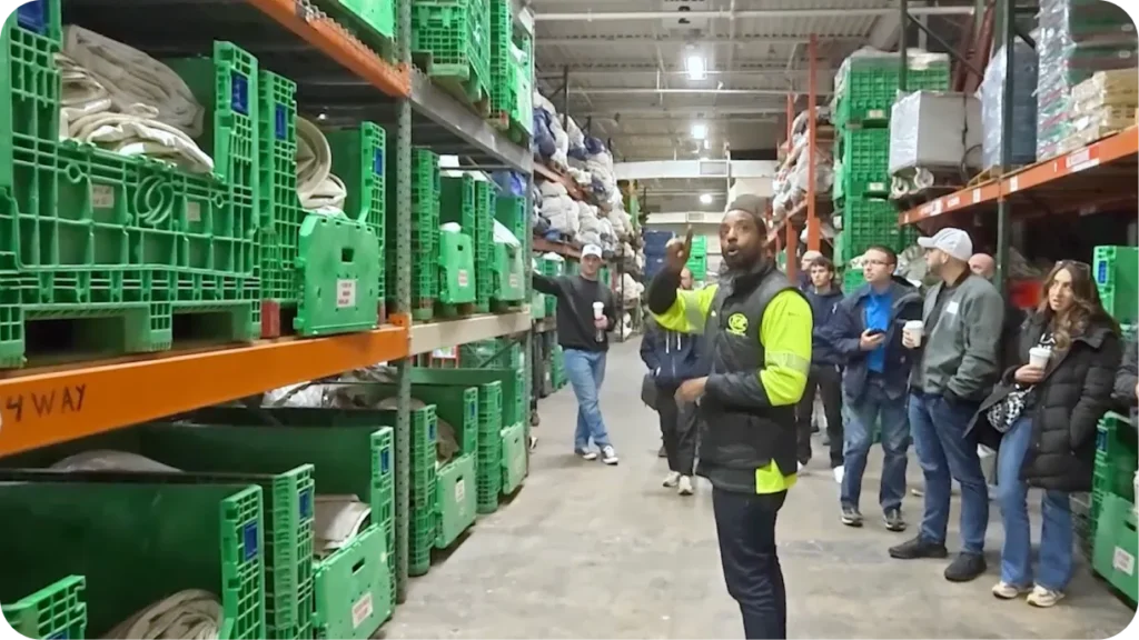 Warehouse racking and storage organization at TGIF Tent & Party Rentals