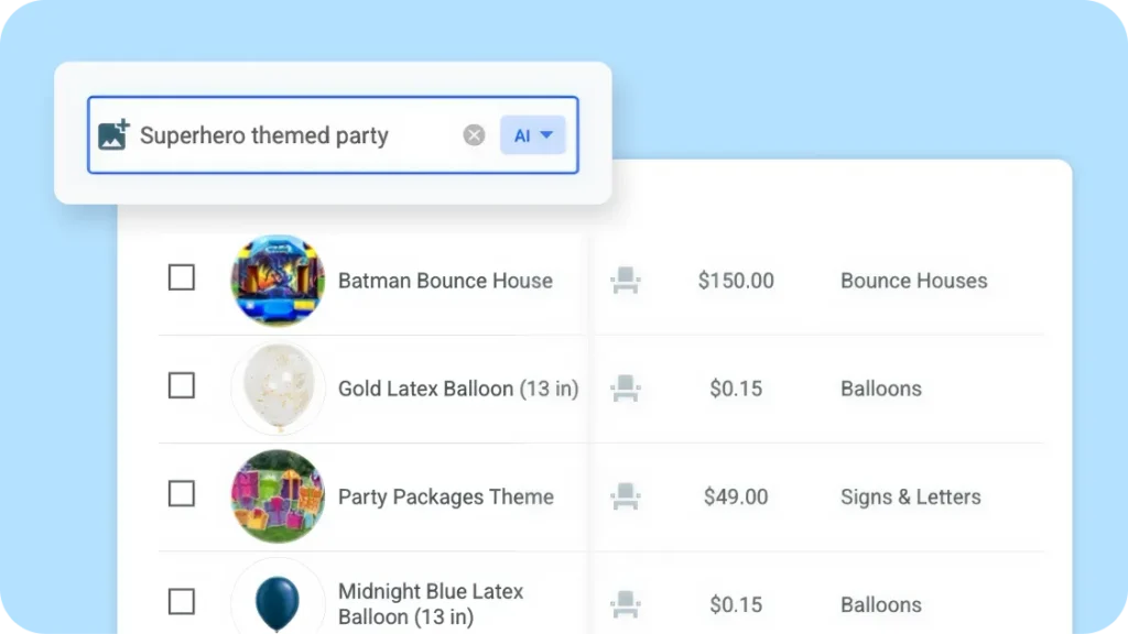 A user typing a descriptive search phrase in Goodshuffle Pro's inventory and seeing semantic matches surface.