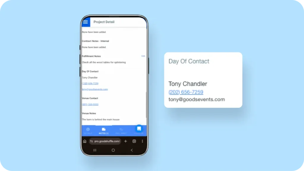 The Digital Fulfillment view in Goodshuffle Pro showing a Day of Contact added to an event
